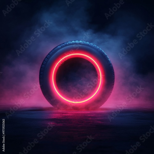 Wallpaper Mural A neon-lit tire surrounded by colorful fog, creating a futuristic and dynamic atmosphere. Torontodigital.ca