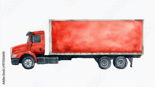 A vibrant red truck with a large cargo box, perfect for transportation or logistics themes in creative projects. photo