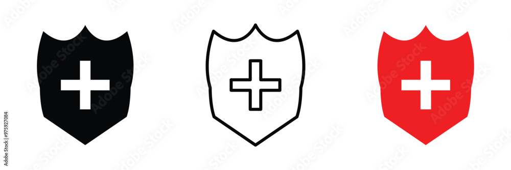 Medical sign inside protection shield showing concept icon of health insurance, medical protection vector. Health shield icons. Health protection symbols in eps 10. Medical sign inside protection shield showing concept icon of health insurance, medical protection vector. Health shield icons. Health protection symbols in eps 10.