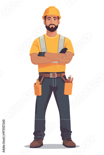 A construction worker wearing a construction helmet