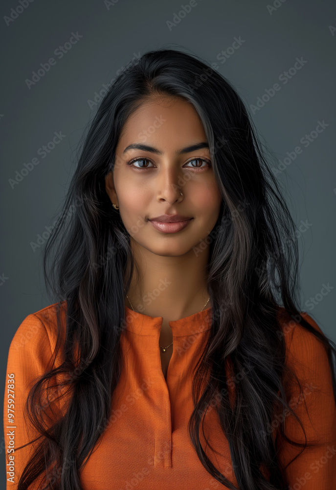 Fototapeta premium Cheerful Indian Businesswomen in Casual Office Wear, Isolated in Corporate Office Setting