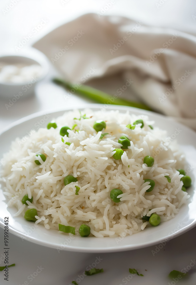 Beautifully captured Maggery rice, a sweet and healthy white rice dish with green peas, styled with studio lighting on a clean white background. Beautifully captured Maggery rice, a sweet and healthy white rice dish with green peas, styled with studio lighting on a clean white background.