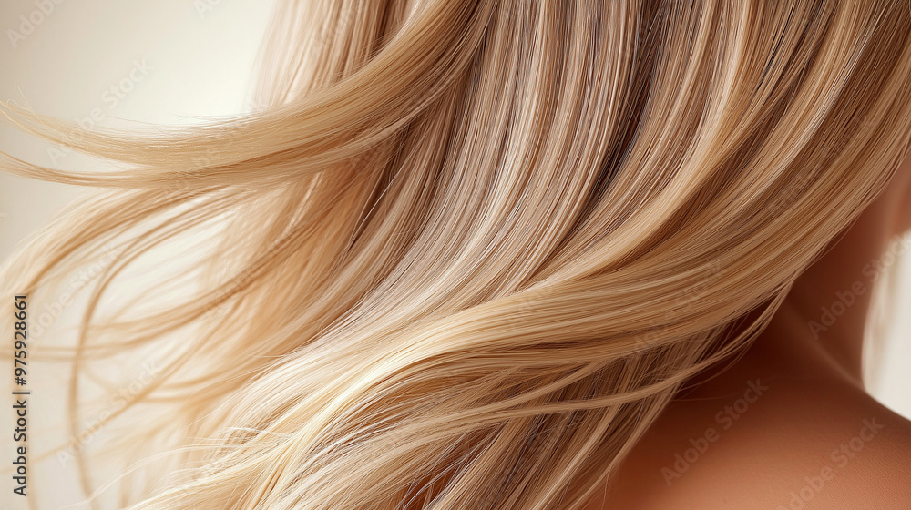 Flowing blonde hair with vibrant highlights, showcasing rich texture and glossy shine, ideal for a fashion-forward, sun-kissed look. Flowing blonde hair with vibrant highlights, showcasing rich texture and glossy shine, ideal for a fashion-forward, sun-kissed look.