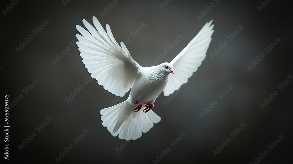 White Dove in Flight, Wings Spread Wide White Dove in Flight, Wings Spread Wide