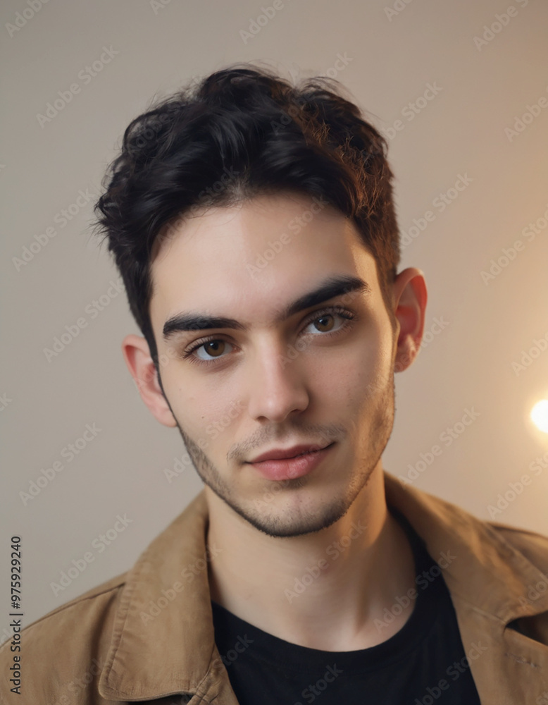 Young man with stylish haircut and neutral expression, casual portrait, soft lighting, copy space Young man with stylish haircut and neutral expression, casual portrait, soft lighting, copy space