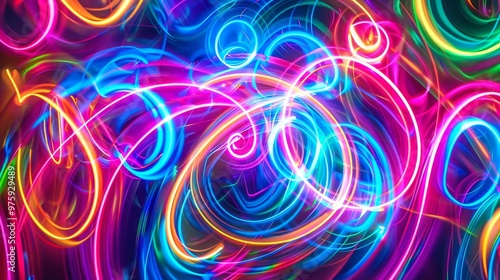 Colorful abstract light trails create dynamic patterns at a nighttime festival in an urban setting