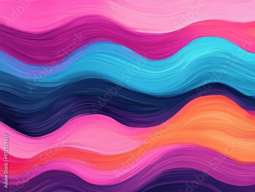 Vibrant abstract waves in pink, blue, and orange hues create a stunning visual effect, perfect for modern art enthusiasts.