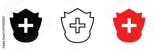 Medical sign inside protection shield showing concept icon of health insurance, medical protection vector. Health shield icons. Health protection symbols in eps 10.