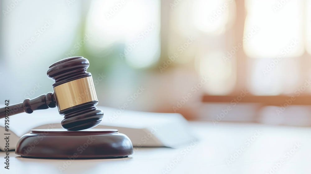 A close-up of a judge's wooden gavel resting on a law book, symbolizing justice and authority, set on a clean surface. photo A close-up of a judge's wooden gavel resting on a law book, symbolizing justice and authority, set on a clean surface. photo