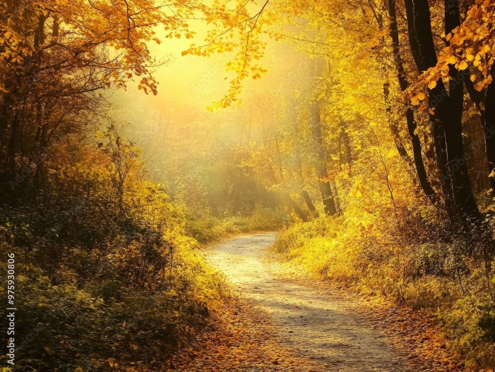 Fototapeta premium Sunlit Path Winding Through an Autumn Forest