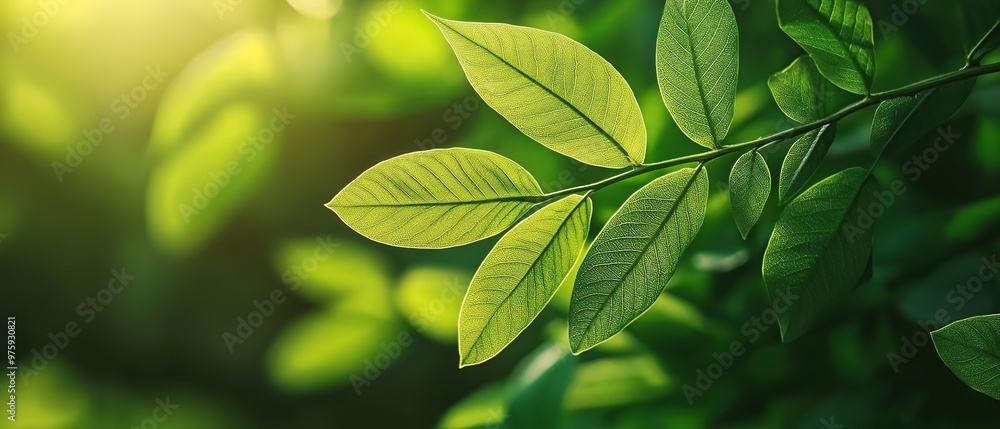 Closeup of green leaves with sunlight shining through. Closeup of green leaves with sunlight shining through.