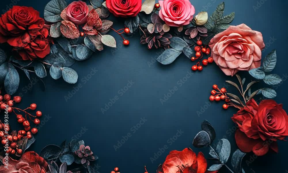 Floral Wreath on Blue Background Floral Wreath on Blue Background