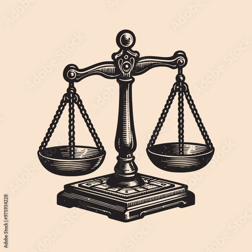 Old pharmacy scales. Vitange engraving. Vector illustration, cut out object