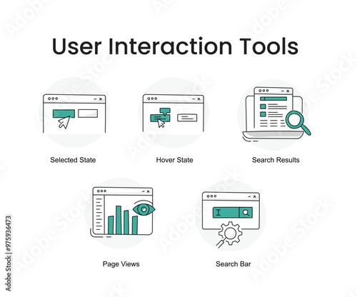User Interaction Tools. Icons included: Search Results, Page Views, Hover State, Selected State, Search Bar