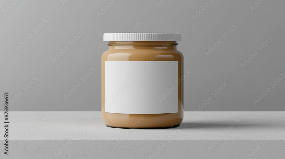 peanut butter paste container with blank white label mockup isolated on grey background for product advertising peanut butter paste container with blank white label mockup isolated on grey background for product advertising
