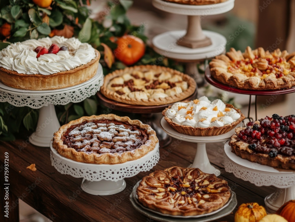 A Rustic Table Display of Various Fruit Pies A Rustic Table Display of Various Fruit Pies