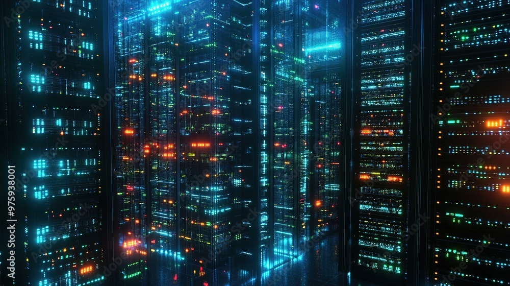Futuristic cityscape with neon lights and skyscrapers Futuristic cityscape with neon lights and skyscrapers