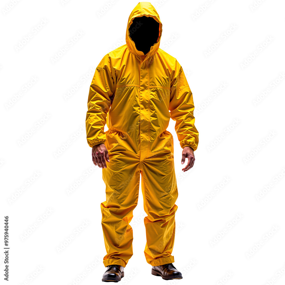 The Unknown Protector: A solitary figure in a vibrant yellow hazmat suit stands vigilant, embodying safety and preparedness. The Unknown Protector: A solitary figure in a vibrant yellow hazmat suit stands vigilant, embodying safety and preparedness.