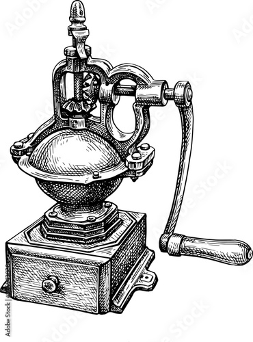Vintage spice grinder ink sketch