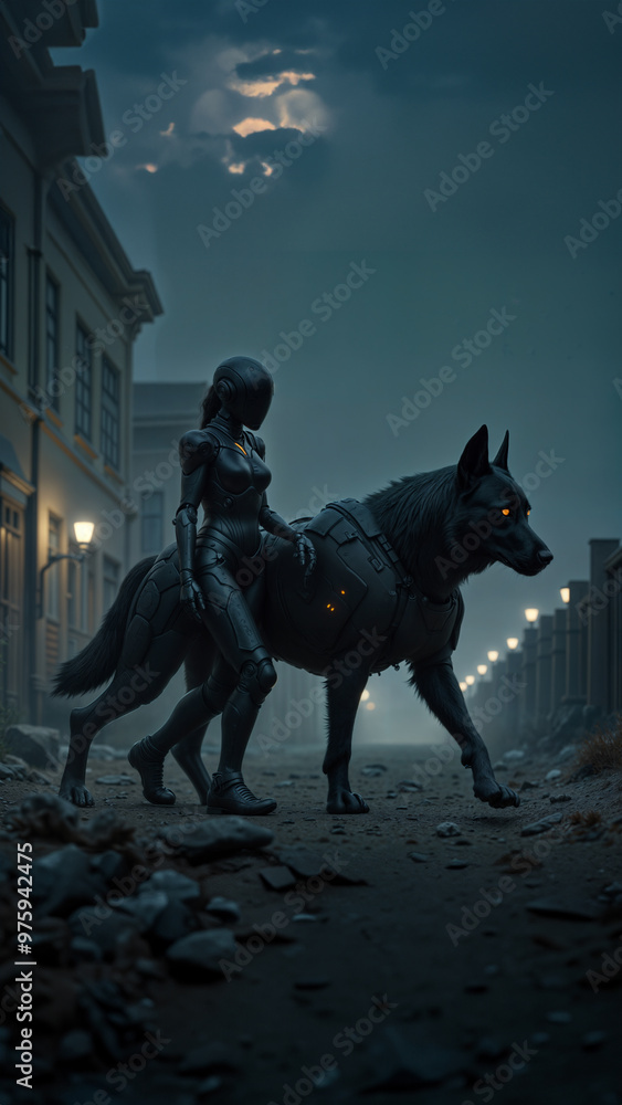 Naklejka premium dog urban future city street pet giant