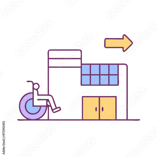 Accessible Building Icon in Blue, Lavender, and Peach Tones