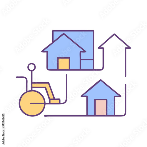 Accessible Housing Icon in Blue, Lavender, and Peach Tones