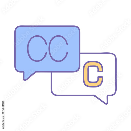 Closed Captioning Icon in Blue, Lavender, and Peach Tones