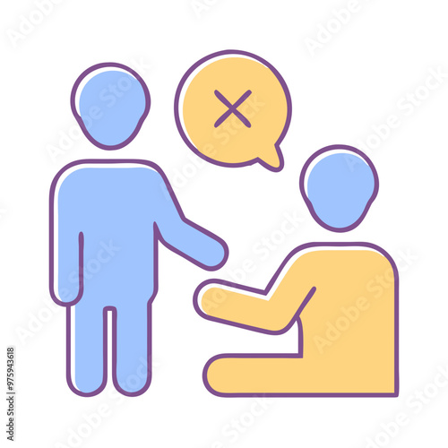 Disability Etiquette Icon in Blue, Lavender, and Peach Tones