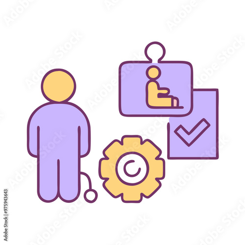 Disability Employment Support Icon in Blue, Lavender, and Peach Tones