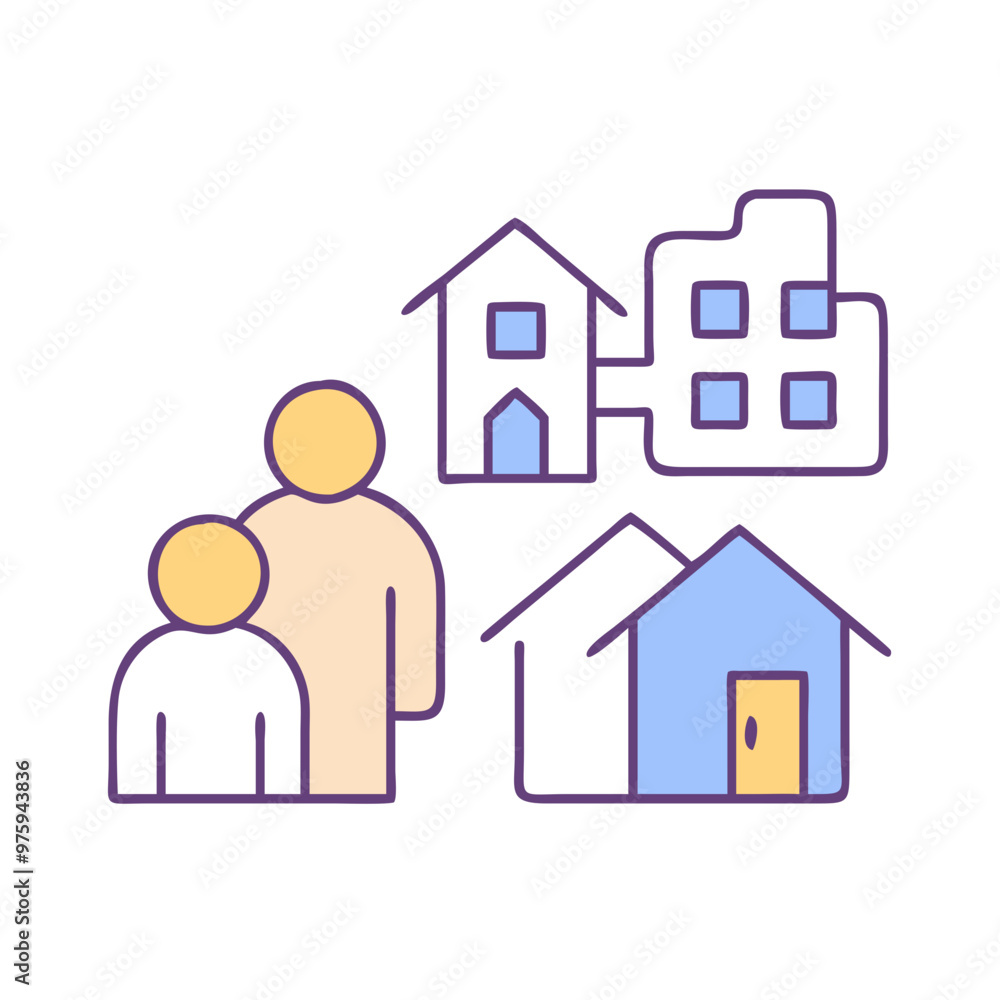 Inclusive Housing Icon in Blue, Lavender, and Peach Tones Inclusive Housing Icon in Blue, Lavender, and Peach Tones