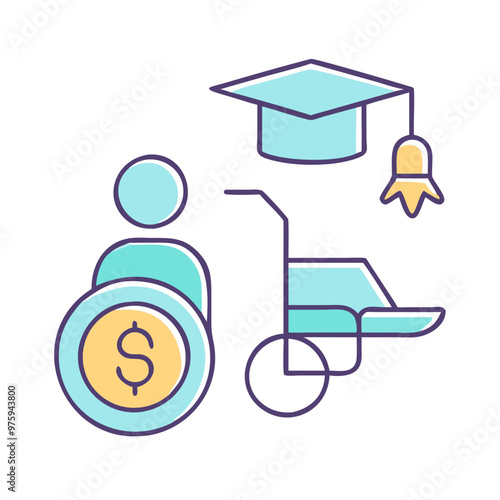 Disability Scholarship Icon in Blue, Lavender, and Peach Tones