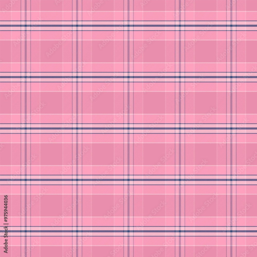 Fototapeta premium Plaid with twill weave repeat pattern in pink and blue.Gingham seamless pattern with stripes.Checkered tartan Geometric graphic vector illustration background.