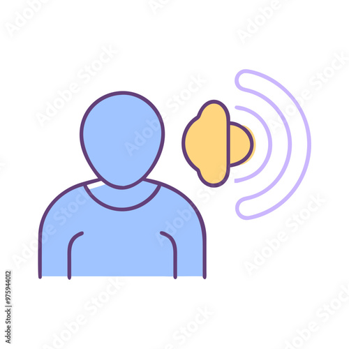 Simple Icon for a Deaf Person in Blue, Lavender, and Peach Tones