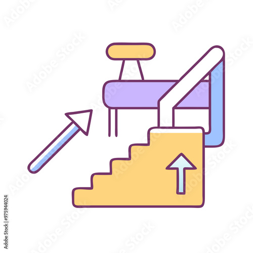 Stair Lift Icon in Blue, Lavender, and Peach Tones