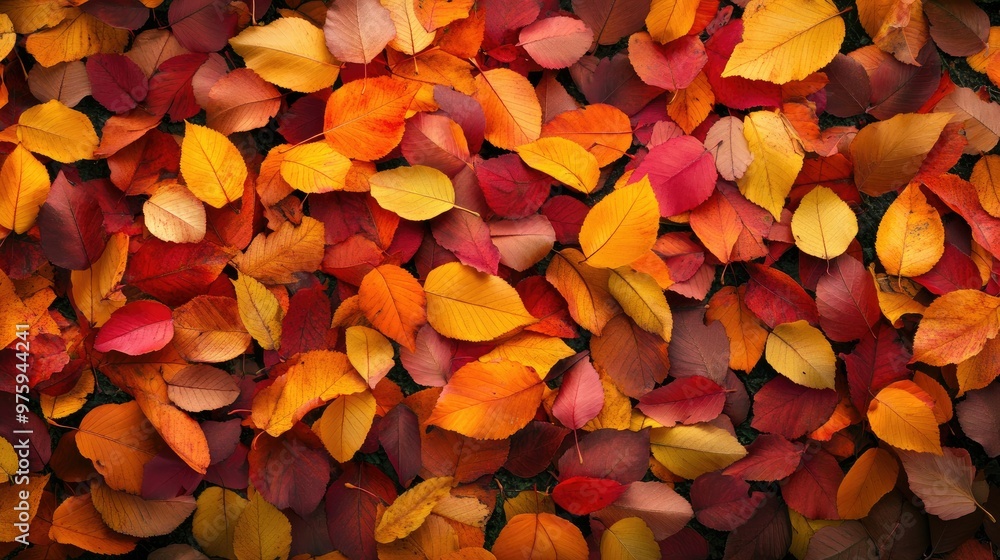 Golden autumn leaves gently falling from trees, covering a forest floor in vibrant hues of red, orange, and yellow. Golden autumn leaves gently falling from trees, covering a forest floor in vibrant hues of red, orange, and yellow.