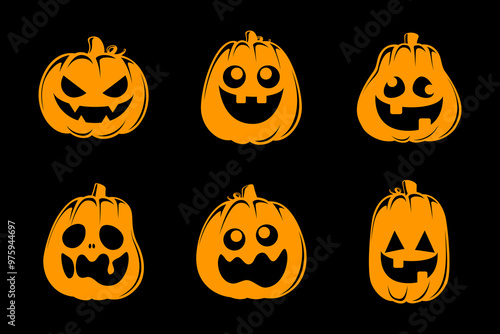 Jack O Lantern Set, Cute Creepy Spooky Halloween Pumpkin, Fall Autumn Sticker Print Illustration