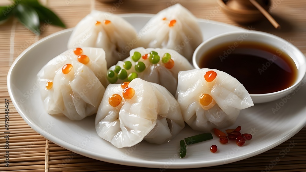 Steaming Rice Dumplings with Soy Sauce: Close-Up Culinary Delight on White Plate Steaming Rice Dumplings with Soy Sauce: Close-Up Culinary Delight on White Plate