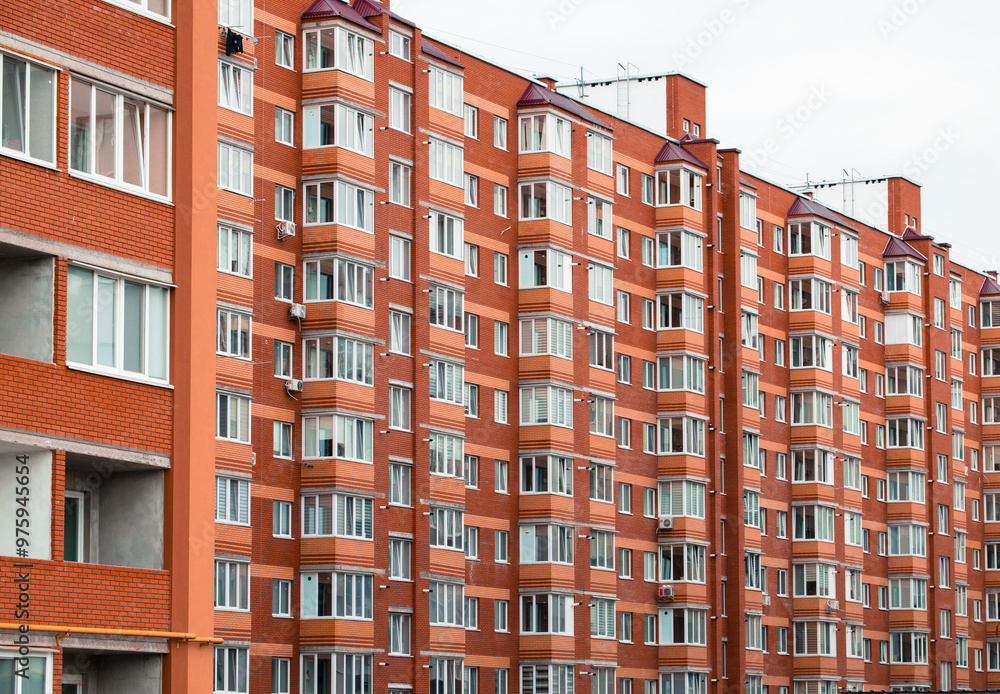 red brick exterior facade long building modern architecture living district isolation city scape urban with perspective point of view red brick exterior facade long building modern architecture living district isolation city scape urban with perspective point of view