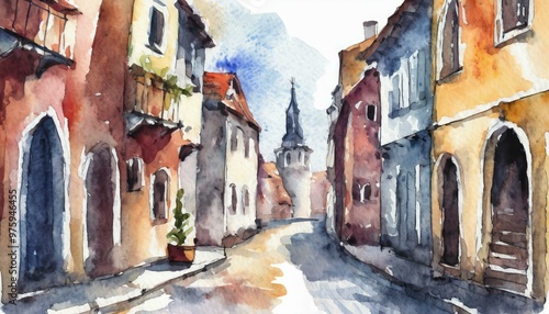 european city landscape in aquarelle 