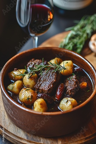 Pašticada: A slow-cooked beef dish from Dalmatia, prepared with prunes, wine, and vegetables, often served with gnocchi. photo