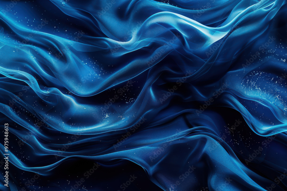 Obraz premium close up horizontal image of a blue shiny wavy abstract illustration background