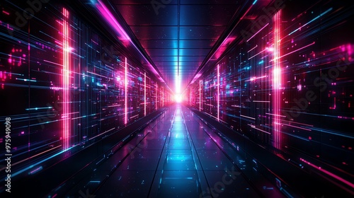 Wallpaper Mural Cyber corridor with pixelated patterns, representing the fusion of art and technology, digital age theme Torontodigital.ca