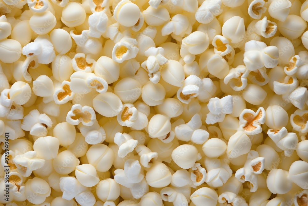 A composition of popcorn kernels forming a natural, organic pattern on a white background A composition of popcorn kernels forming a natural, organic pattern on a white background