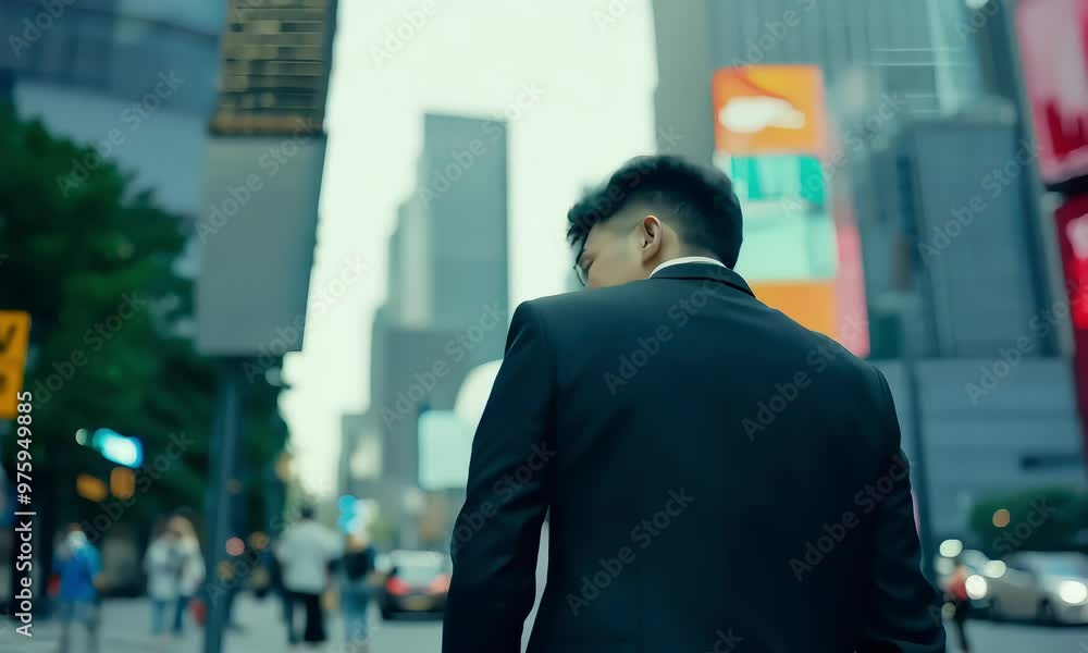 Man in Suit Walking Away from the Camera in City Man in Suit Walking Away from the Camera in City