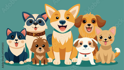 cartoon vector of cute dogs and puppies