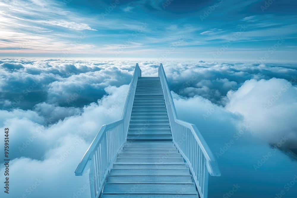 Fototapeta premium Stairway leading to a blue sky with clouds