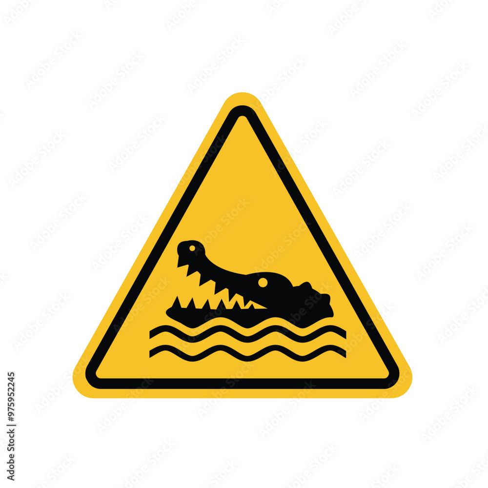 crocodile zone warning sign on yellow triangle board. Suitable for posters and web icons crocodile zone warning sign on yellow triangle board. Suitable for posters and web icons