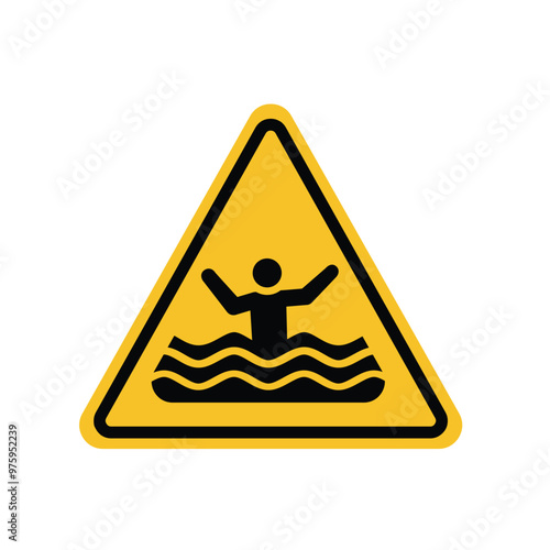 risk of drowning zone sign on yellow triangle board. Suitable for posters and web icons