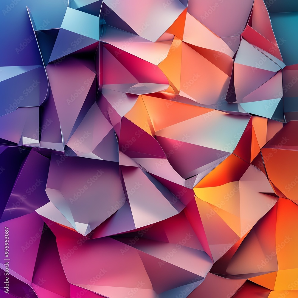 Colorful polygonal shapes, layered depth, abstract background, 3D illustration Colorful polygonal shapes, layered depth, abstract background, 3D illustration