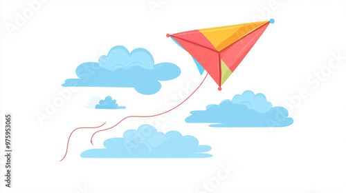 Kite, a simple flat illustration, bright colors, vector graphic, white background